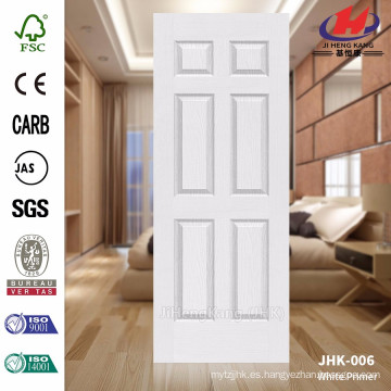 JHK-006 Nuevo diseño 6 paneles de madera interior hermoso blanco de grano moldeado puerta piel